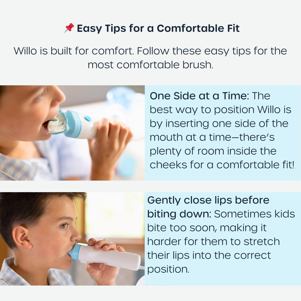 Child using Willo Berry Splash small toothbrush