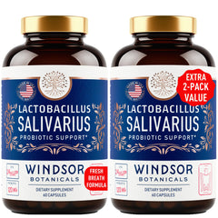 Product front view of Windsor Botanicals Lactobacillus Salivarius probiotic capsules