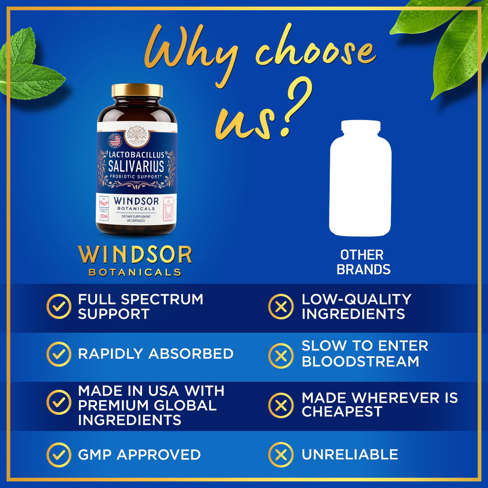USA-made Windsor Botanicals Lactobacillus Salivarius probiotic bottle