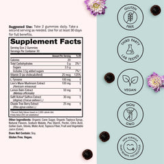Product lifestyle image showing a woman smiling with Happy Her Mood Gummies