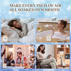 Lifestyle image of the Winter Candle Gift Set in a cozy home setting