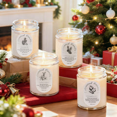Vanilla Bean 7oz soy candle from the Winter Gift Set in a clear glass jar