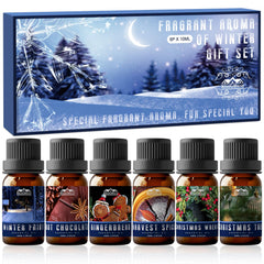Six 10ml dark glass essential oil bottles in winter gifts set