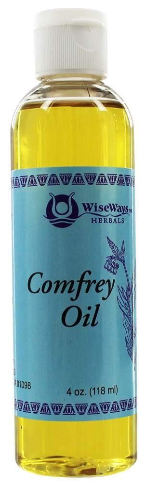 WiseWays Herbals Comfrey Oil 6 Oz bottle pouring