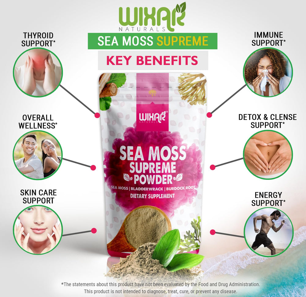 Sea Moss Powder ingredients and nutrition graphic