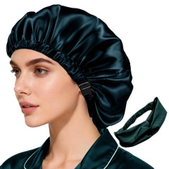 WJing Yi Jia satin bonnet peacock blue front view for hair protection during sleep.