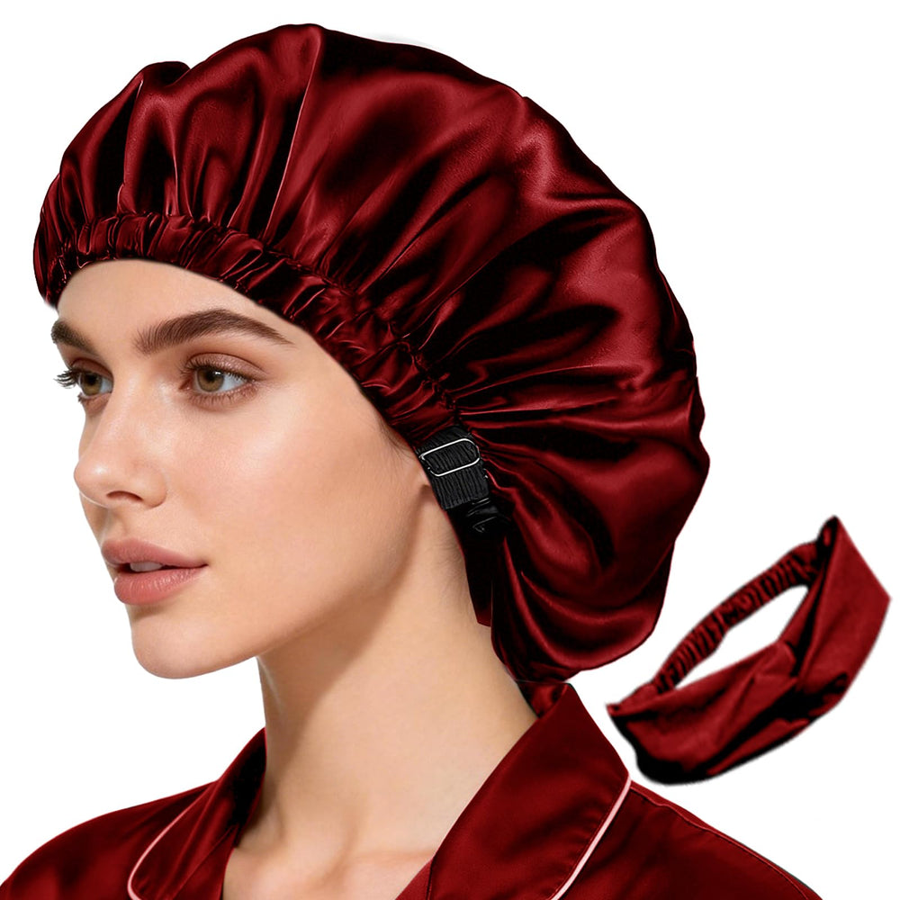 WJing Yi Jia satin bonnet front view showing smooth, breathable fabric for gentle sleep.
