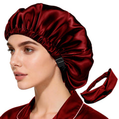 WJing Yi Jia satin bonnet front view showing smooth, breathable fabric for gentle sleep.