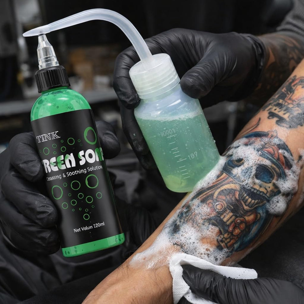 WMHSO tattoo aftercare routine used on skin for clean maintenance.