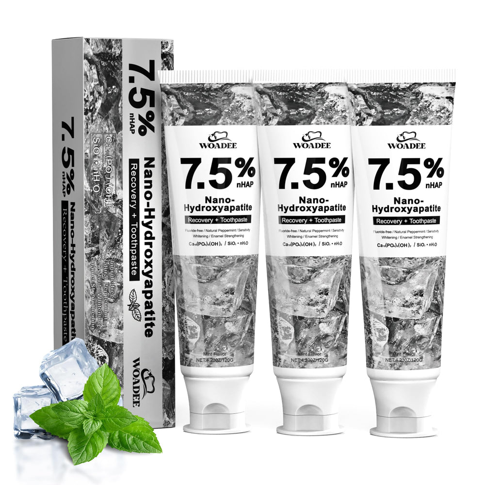 Three-pack Woadee Hydroxyapatite toothpaste front view