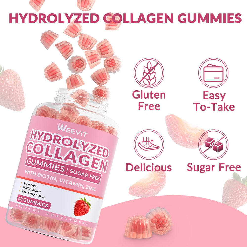 Woman smiling while holding collagen gummies