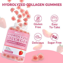 Woman smiling while holding collagen gummies
