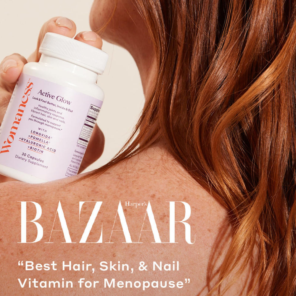 Womaness Active Glow daily supplement supports beauty from within.