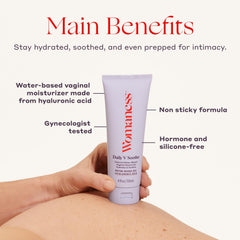 Womaness Daily V Soothe external gel application demonstrates easy massage for immediate intimate relief