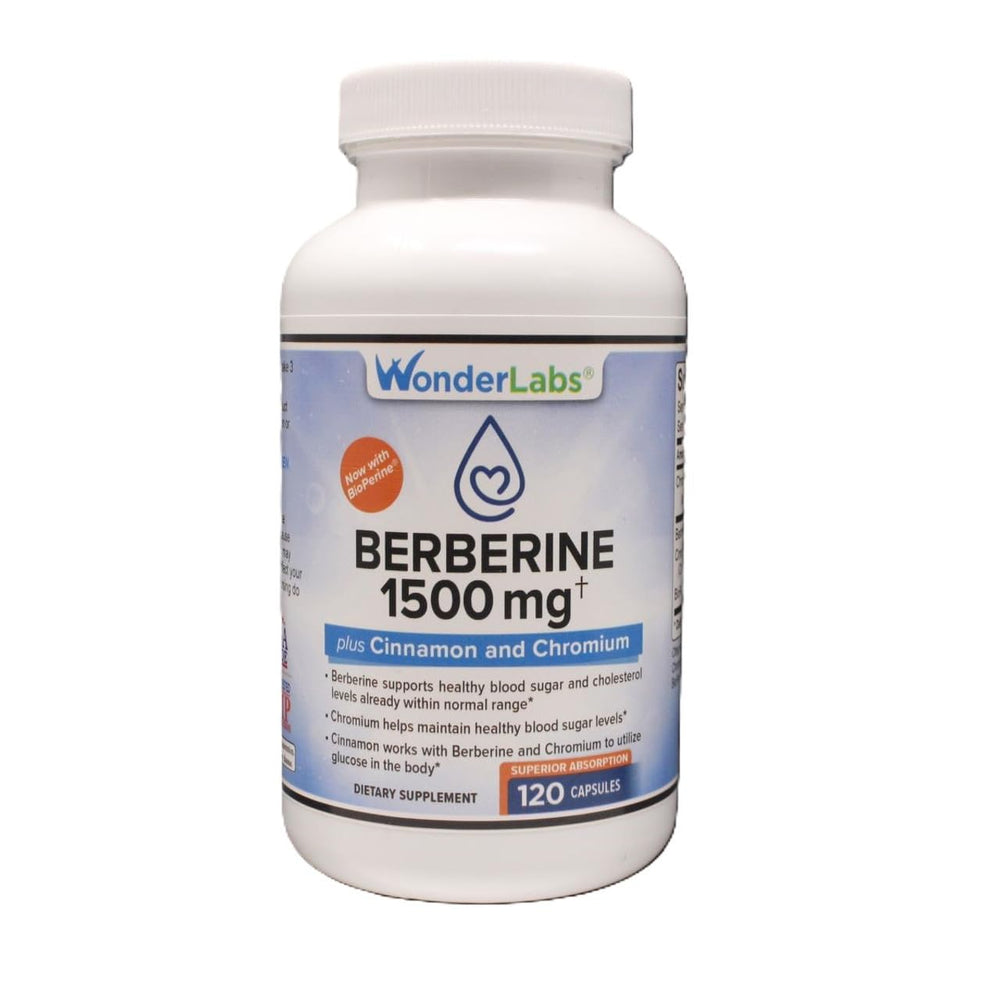 Hero image of Wonder Laboratories Berberine HCL 1500mg with BioPerine, cinnamon and chromium 120 capsules