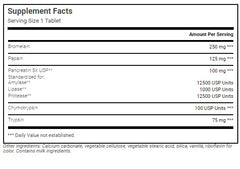 Ingredients list including Bromelain, Lipase, Trypsin, Papain