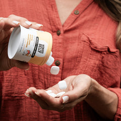 Wonderbelly label close-up reveals 125 mg simethicone per tablet.
