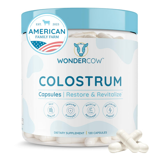 WONDERCOW Colostrum Capsules bottle on a clean surface