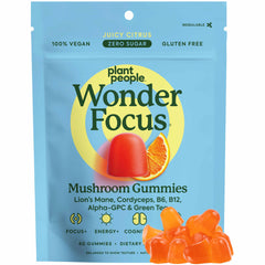 WonderFocus mushroom gummies bottle featuring Lion's Mane and Cordyceps