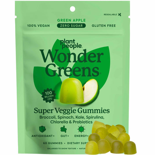 Front view of WonderGreens Veggie Gummies with Green Apple flavor, 60-count package