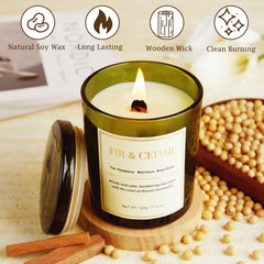 Wood wick candle crackling glow for cozy ambiance.