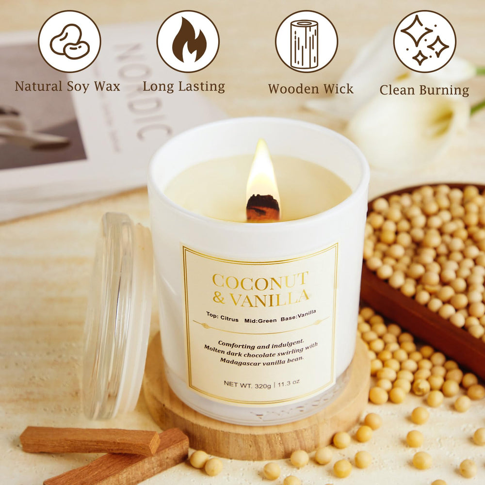 Close-up of crackling wood wick candle