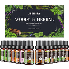Woody & Herbal Essential Oils Set with 14 bottles of 5ml each
