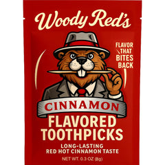 Cinnamon toothpicks in Woody Red's Flavored Hot Picks package