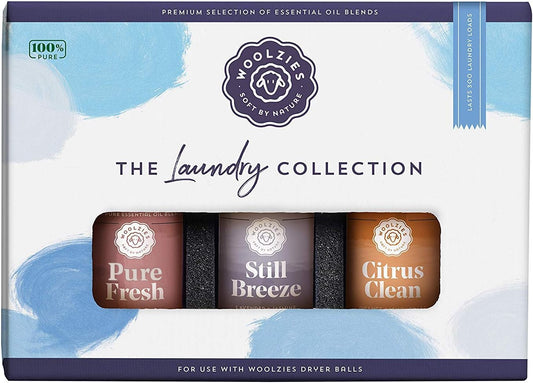 Woolzies Laundry Collection Gift Set with three essential oil bottles