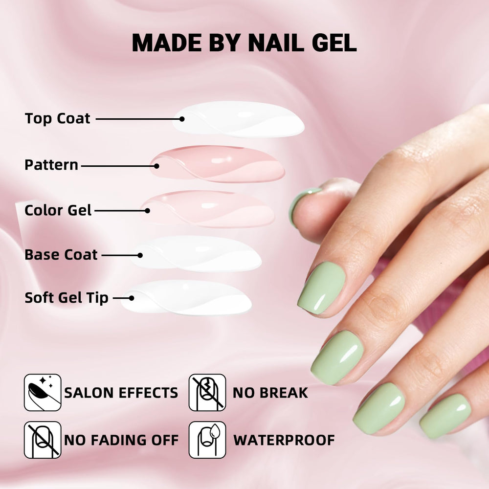 Twelve sizes ensure a snug fit for every nail with Wooyas matcha green press-ons.