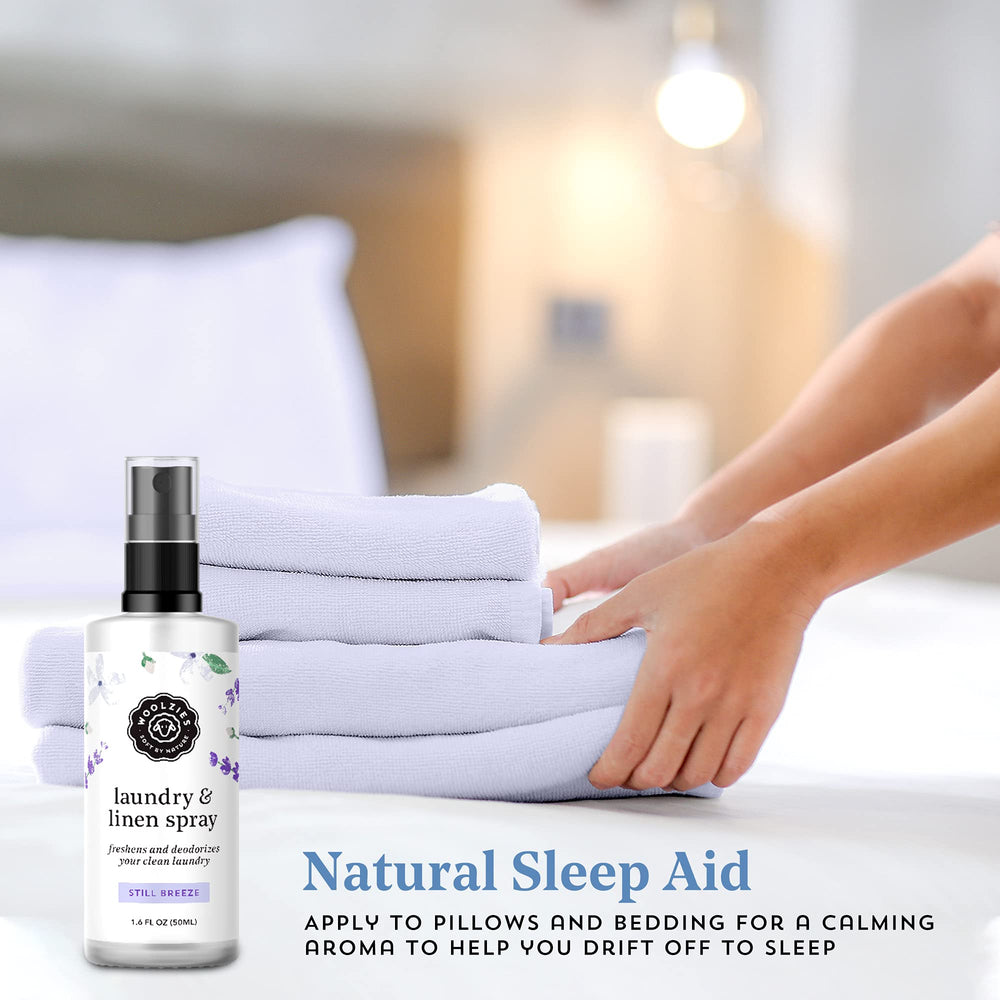 Woolzies Laundry Essential Oil Linen Spray Set product overview featuring three scents