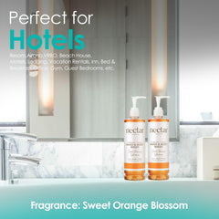 World Amenities Nectar Collection fragrance-swirl bottle hints at spa-like aroma.