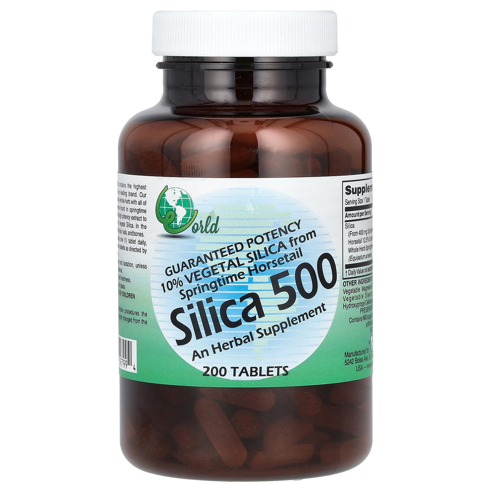 World Organics Silica 500mg tablets bottle - front view