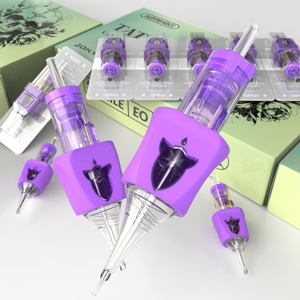 Wormhole Tattoo cartridges fit standard guns for lining and shading.