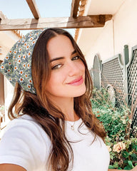 WOVOWOVO floral bandana worn as headband keeps hair in place