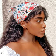 WOVOWOVO floral bandana worn as neck scarf for versatile spring style