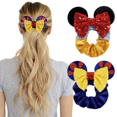 WOVOWOVO mouse ear scrunchies with red bow for secure ponytails and cute style