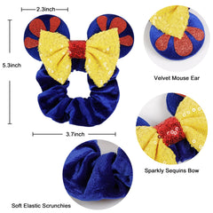 WOVOWOVO velvet mouse ear scrunchies close-up showing soft fabric and sparkle