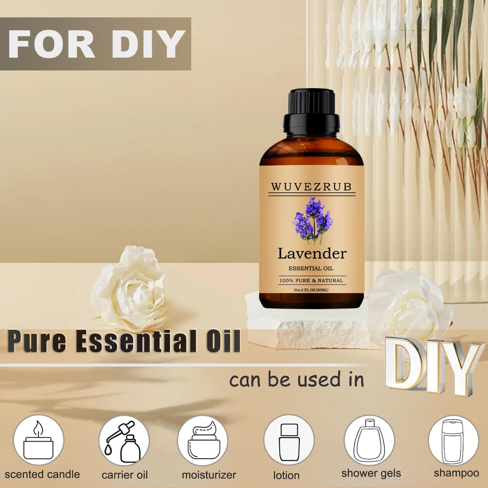 Lavender essential oil being added to a diffuser