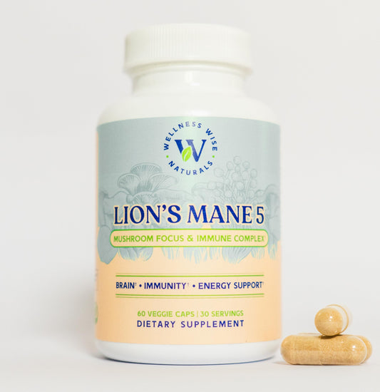 Wellness Wise Naturals Lion's Mane 5-Mushroom Complex bottle front