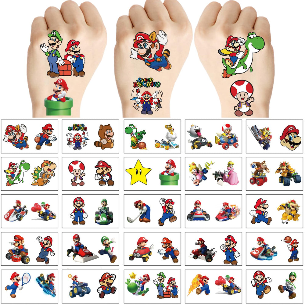 WYKDAG Mario temporary tattoos: kid-friendly designs ideal for school events and birthdays.