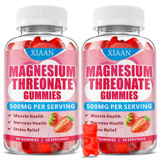 Front view of XIAAN Magnesium L-Threonate Gummies strawberry flavor bottle, 120 count