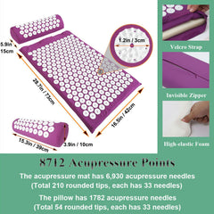 Close-up view of acupressure needles on purple XiaoMaGe mat