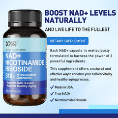 Close-up of Nicotinamide Riboside, Resveratrol and Quercetin ingredients