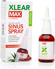 Xlear MAX mist released from spray showing quick congestion relief in action
