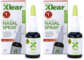 Xlear Natural Nasal Spray bottle closeup showing xylitol formula for congestion relief