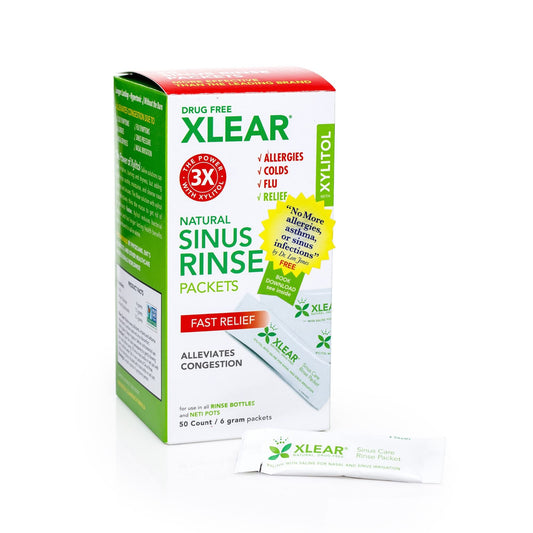 Xlear natural xylitol sinus rinse refill packaging for daily nasal hygiene.