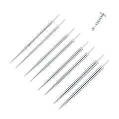 Xpircn threadless piercing taper kit close-up showing gauge range for safe resizing
