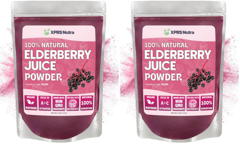 Front view of XPRS Nutra Elderberry Juice Powder 8 oz pack of 2