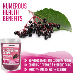 Scoop dispensing elderberry juice powder